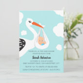 Cute Stork Baby Shower Invitation Kaart (Staand voorkant)