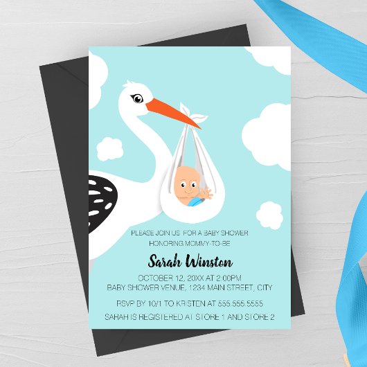 Cute Stork Baby Shower Invitation Kaart