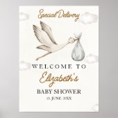 Cute Stork Baby Shower Neutral Poster (Voorkant)