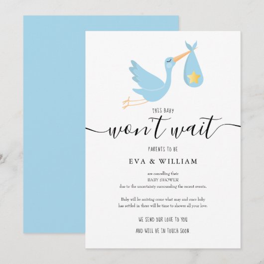 Cute Stork Baby shower Sprinkle Annuleren Card Kaart (Voorkant / Achterkant)