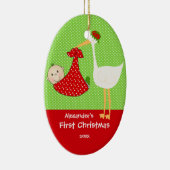 Cute Stork Baby's eerste kerstversiering Keramisch Ornament (Rechts)