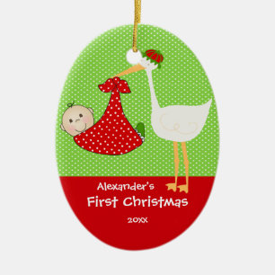 Cute Stork Baby's eerste kerstversiering Keramisch Ornament