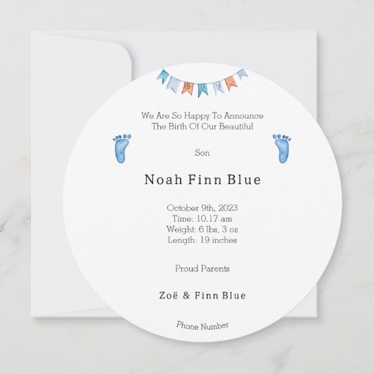 Cute Stork Bird With Balloons Blue Baby Boy Card Kaart