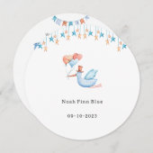 Cute Stork Bird With Balloons Blue Baby Boy Card Kaart (Voorkant / Achterkant)