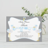 Cute Stork Boy Baby shower Invitation Kaart (Staand voorkant)