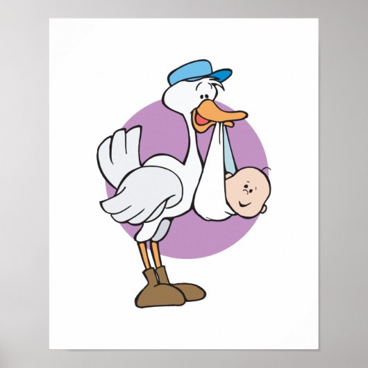 cute stork delivering baby poster (Voorkant)
