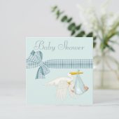 Cute Stork die Baby Boy Blue Baby shower levert Kaart (Staand voorkant)
