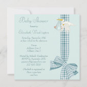Cute Stork die Baby Boy Blue Baby shower levert Kaart (Achterkant)