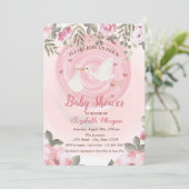 Cute Stork Floral Baby shower Invitation Kaart (Staand voorkant)