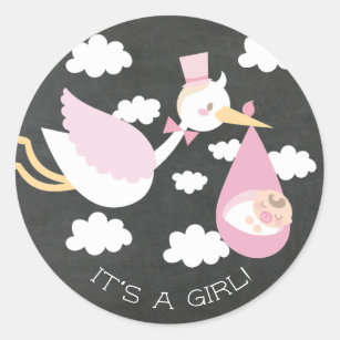 Cute Stork Het is een Girl Favor Sticker