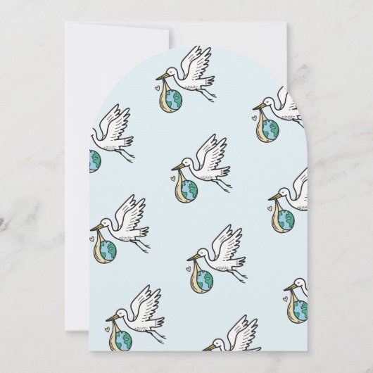 Cute Stork Holding World Going Away Kaart (Achterkant)