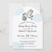 Cute Stork Holding World Going Away Kaart (Voorkant)