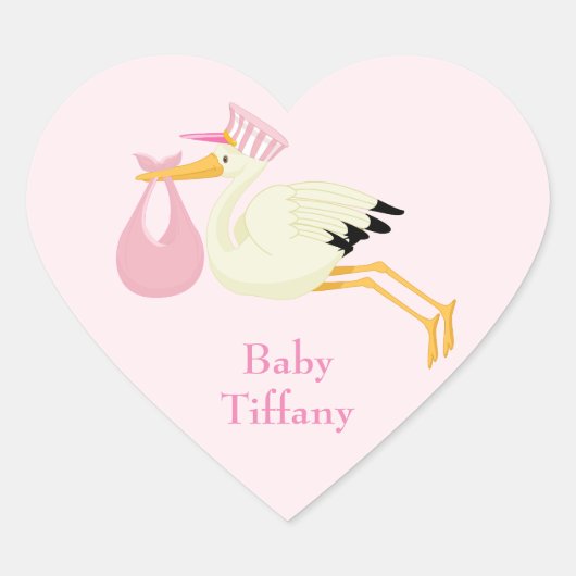Cute Stork met Baby gewikkeld in roze Hart Sticker (Voorkant)