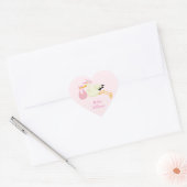 Cute Stork met Baby gewikkeld in roze Hart Sticker (Envelop)