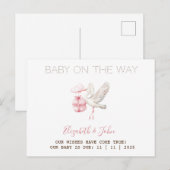 Cute Stork Roze Cadeau Aankondigingskaart (Voorkant / Achterkant)