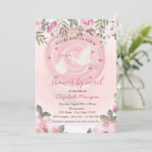 Cute Stork Waterverf Flowers Baby shower Kaart (Staand voorkant)