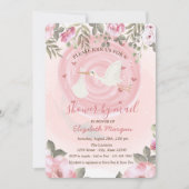 Cute Stork Waterverf Flowers Baby shower Kaart (Voorkant)