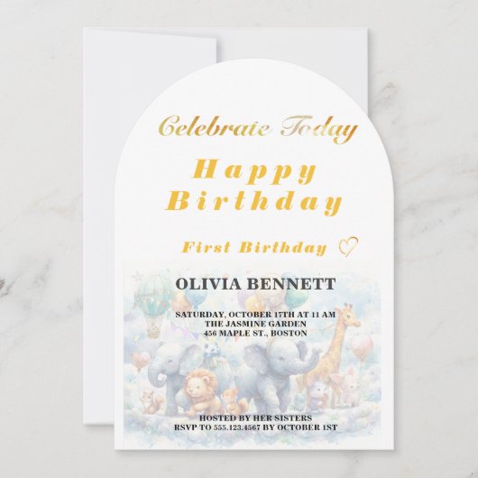 Cute Storybook Animals First Birthday Kaart (Voorkant)