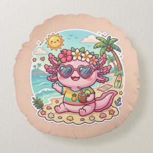 Cute Strand Axolotl Zomer Vakantie Ronde Kussen