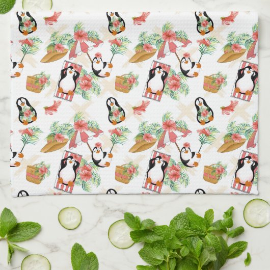 Cute strand pinguins betegeld theedoek (Gevouwen)
