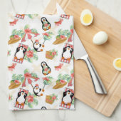 Cute strand pinguins betegeld theedoek (Quarter Fold)