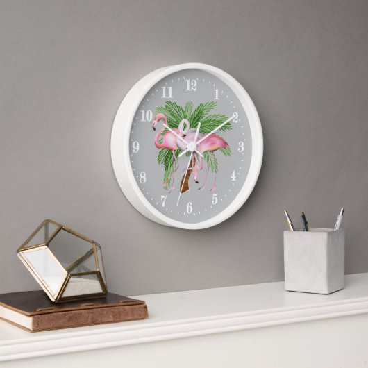 Cute strand roze flamingo decor Large Clock (Kantoor)