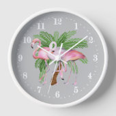Cute strand roze flamingo decor Large Clock (Voorkant)