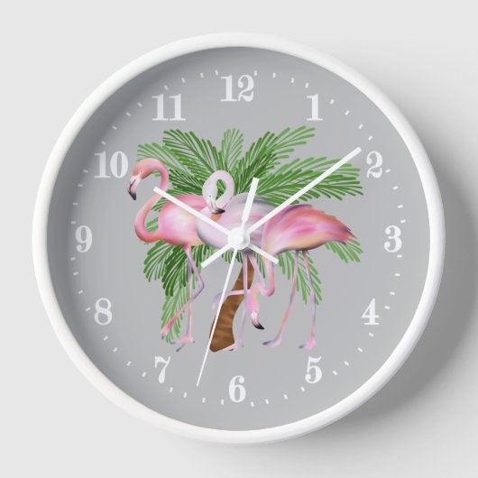 Cute strand roze flamingo decor Large Clock (Voorkant)