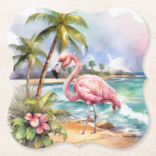 Cute strand roze flamingo feestje  kartonnen onderzetters