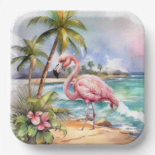 Cute strand roze flamingo feestje  papieren bordje