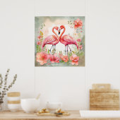 Cute strand roze flamingo poster (Keuken)