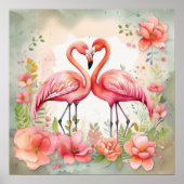 Cute strand roze flamingo poster (Voorkant)