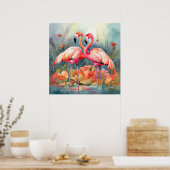 Cute strand roze flamingo poster (Keuken)