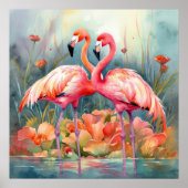 Cute strand roze flamingo poster (Voorkant)
