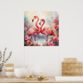 Cute strand roze flamingo poster (Keuken)