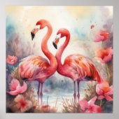 Cute strand roze flamingo poster (Voorkant)