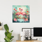Cute strand roze flamingo poster (Thuiskantoor)