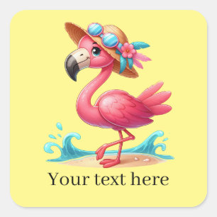 Cute strand roze flamingo vierkante sticker
