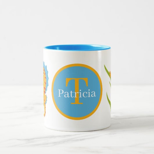 Cute strand seahorse add monogram tweekleurige koffiemok (Center)