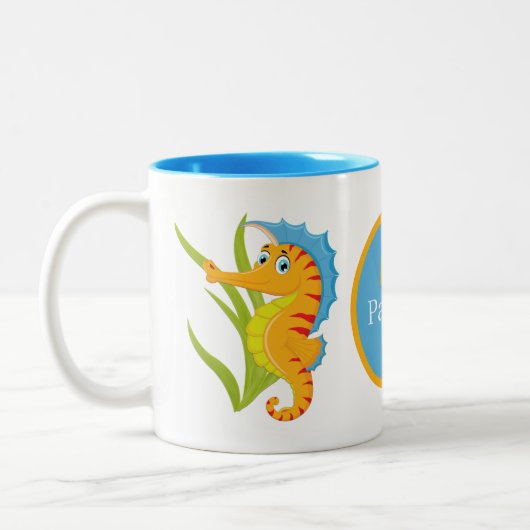 Cute strand seahorse add monogram tweekleurige koffiemok (Links)