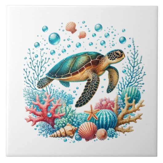 Cute strand zeeschildpad  tegeltje (Voorkant)