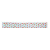 Cute Strawberries & Strawberry Flower Pattern Blue Satijnen Lint (Voorkant)