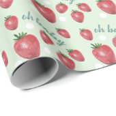 Cute Strawberries Watercolor Hand-painted on Mint Cadeaupapier (Rol Hoek)