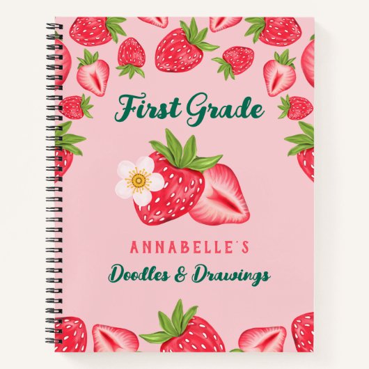 Cute Strawberry Aangepaste Naam Roze Kinderen Basi Notitieboek (Voorkant)