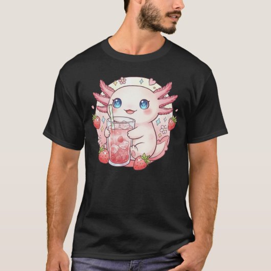 Cute Strawberry Axolotl Kawaii Art T-shirt (Voorkant)