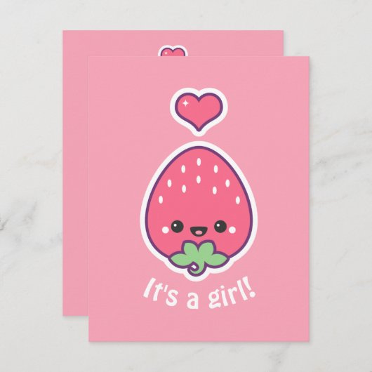 Cute Strawberry Baby Shower Invitations Kaart (Voorkant / Achterkant)