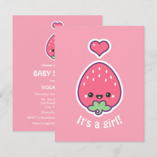 Cute Strawberry Baby Shower Invitations Kaart