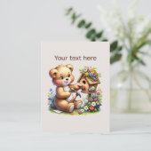 Cute strawberry bear customizable  briefkaart (Staand voorkant)