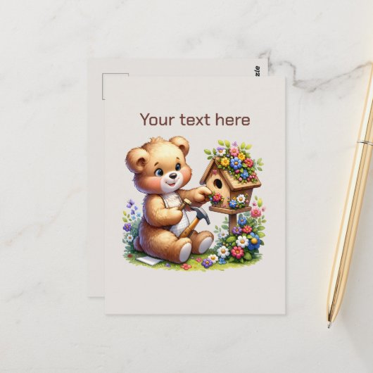 Cute strawberry bear customizable  briefkaart (Voorkant / Achterkant in situ)