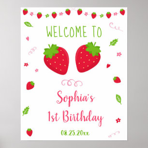 Cute Strawberry Berry Sweet Birthday Welkom Poster